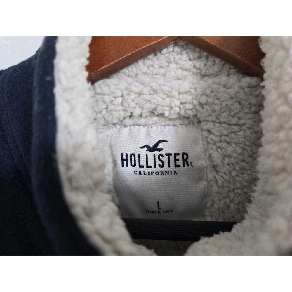 Hollister 1/4 Zip Jacket Mens L Blue Sherpa Lined Heavyweight Sweater Shacket‎